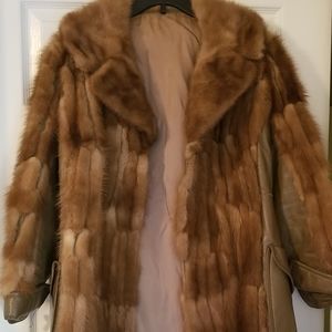 Genuine mink and leather coat with belt Ladies size medium
